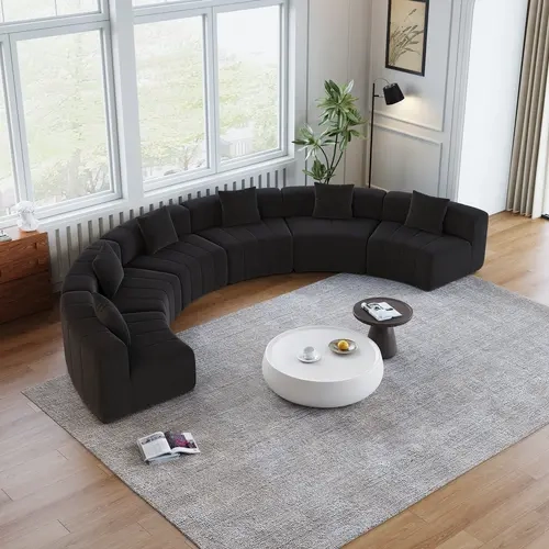 Niccae 6-Seat Modern Cloud Upholstered Comfy Chenille Curved Sectional Sofa - Fixed Arms, Foam Cushions, 6 Pillows, Symmetrical Modular Semi-Circular Couch for Living Room, Couches for Apartment (Sub 3 Packages), Modern Couch