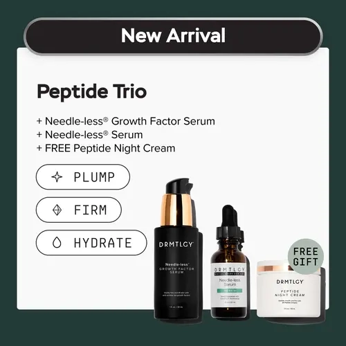 DRMTLGY Peptide Trio. Needle-less Serum + Needle-less Growth Factor Serum + Peptide Night Cream. Visibly Firms, Lifts, Plumps, and Hydrates Skin