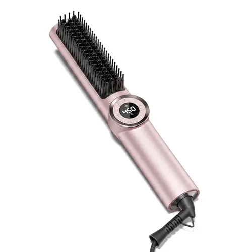 THIRTEK Ionic Plus Upgraded Hair Straightener Brush - Plug-Powered Ceramic Hot Comb, Dense Bristles, 15 Temps, Dual Voltage, Frizz Control for Thick Curls Root-to-Tip Styling (Beauty & Personal Care Appliance)