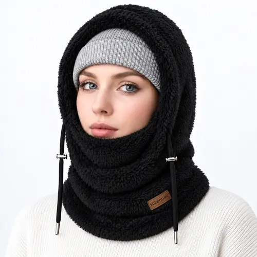 Hikenture Soft Plush Balaclava Mask - Windproof Thermal Fleece Winter Neck Cover with Adjustable Drawstring, One-Size Fits Adults, Full Coverage Ski Mask for Sports & Outdoor Use