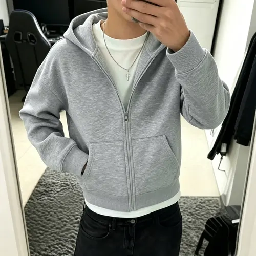 Men’s Plain Polyester Zip Up Longsleeve Hooded Sweatshirt Lightweight, Minimalist, Casual Male Clothing, Autumn Back to School Top, Navy Blue/Beige, Versatile Sports Style, Hand Wash Recommended (Men's Hoodies Clothes Products)