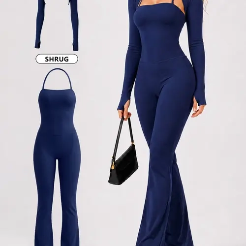 Women's Soft Breathable Jumpsuit, Slim-Fit Yoga for Gym & Outdoor Training, All-Season Casual Sportswear, Comfortable Stretchy Design, Yoga Workout Jumpsuits