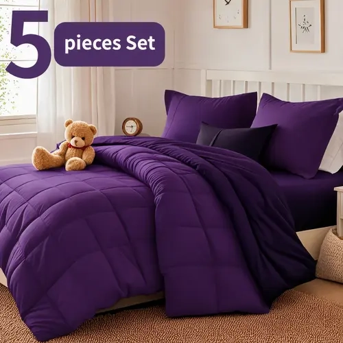 Cosybay 5-Piece Classic Reversible Face Microfiber Poly Bedding Set - Breathable, Soft, Easy-Care, All-Season Bed-in-A-Bag (Flat Sheet, Fitted Sheet, Pillowcases) - Full, Queen, King Sizes, Unisex Home Essentials, Home Decor