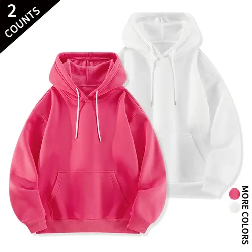 Men's 2-Count Oversized Loose-Fit Long-Sleeve Plain Polyester Pullover Hoodie Set - Menswear Basic Streetwear Hoodies for Casual Daily Wear