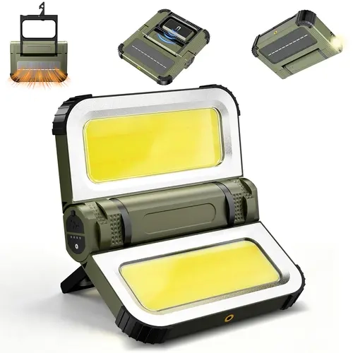 Solar Charging Work Light, 3-Color Stepless Dimming, Magnetic Hook 180° Rotation Folding Lamp, 5 Light Modes, USB Rechargeable Work Light , Portable LED Flashlight,  Waterproof for Camping, Power Outages, Emergency, Hiking, Car Repairing TikTokShopFallDea