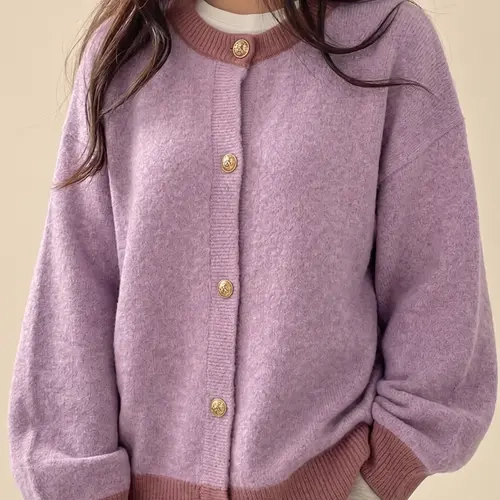 Women's Solid Color Button Long Sleeve Round Neck Casual Knit Cardigan Sweater Comfortable and Stylish Pullover for Daily Wear Casual Loose Cardigan