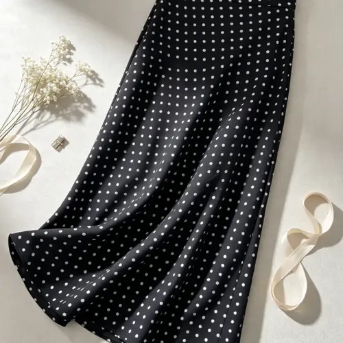 Women's Elegant Black-Polka-Dot Midi Skirt, Casual Daily Wear Womenswear Bottoms