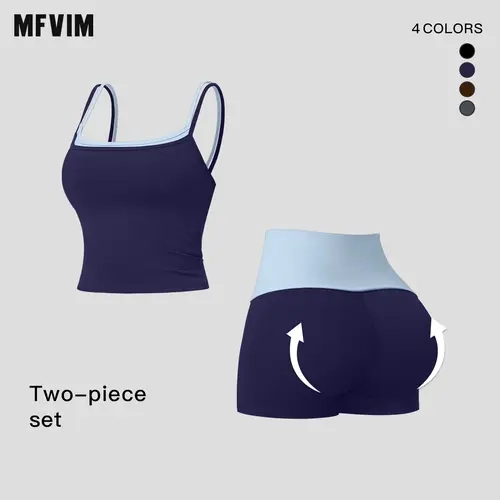 MFVIM Women's 2-Piece Activewear Gym Set - Color-Block Square-Back Tank Top, Curve-Enhancing High-Waisted Athletic Shorts, Workout Apparel for Fitness, 2 Piece Sets