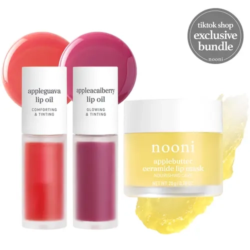 Nooni Korean Apple Lip Oil + Lip Mask Bundle | Glossy Lip Stain, Tinting & Long Lasting, Moisturizing Lip Care, Lip Balm Hydrating Nourishing Soothing Lipgloss Makeup Smooth Oil Moisture Glossy Plump Transfer-proof