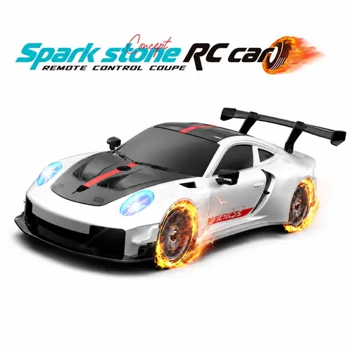 WeFone 1/18 RC Drifting Car with Spark Wheels, 2.4GHz High-Speed RC Cars, 20-Min Rechargeable Battery, LED Lights, Sound Effects, Auto Demo, Parking Function for Kids Ages 6+