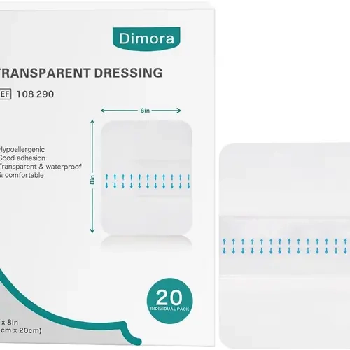 (HSA/FSA Eligible) Dimora Medical-Grade Transparent Film Dressing 6x8 inch 20 Packs with Hypoallergenic Adhesive, Large Waterproof Wound Bandages Post Surgical for Swimming, Tattoo Aftercare Bandage, IV Shield
