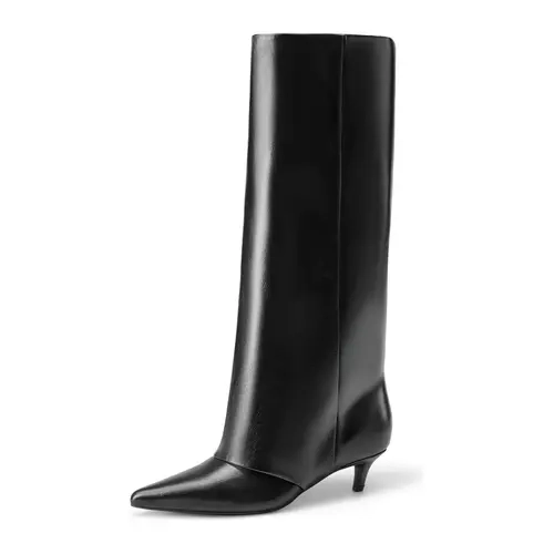 Dream Pairs Women's Soft Kitten Heel Knee-High Boots with Fold-Over Shaft, Casual Walks Footwear for Everyday Wear