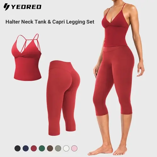 YEOREO Halter Neck & Capri Legging 2 Piece Set
