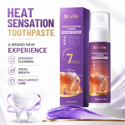 Dr.ville Heat Activated Warming Whitening Toothpaste - Mint Cleansing, Gentle Daily Oral Care, Deep Clean Formula, Tooth Stain Remover, Coffee Stain Treatment, White Teeth Brightening, Clean Breath Toothpastes