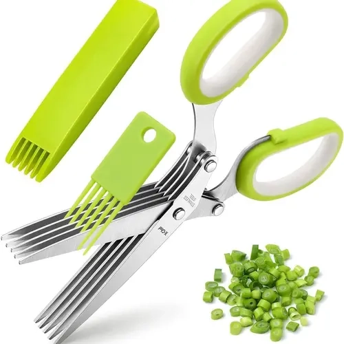 5-Blade Stainless Steel Serrated Kitchen Scissors, Kitchenware Utensils with Safe PP Handle, Sharp Cutter for Chopping Chives, Cilantro in Home Cooking