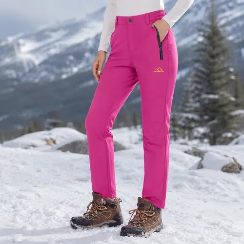 YUCOLEN Women's Mid Waist Fleece Lined Waterproof Insulated Weather Resistant Snow Ski Pants - Winter Warm Outdoor Softshell Hiking Pants, Machine Washable Back to School Outfits Bottoms, Weather Resistant Pants