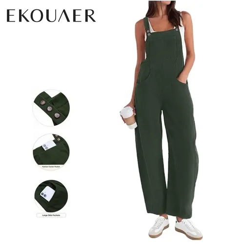 Ekouaer Women's Gifts Corduroy Overalls - Loose-Fit, Wide-Leg, Sleeveless, Multi-Size, Pocketed Casual Jumpsuits for Fall, Winter Maternity Outfits (overalls for women)