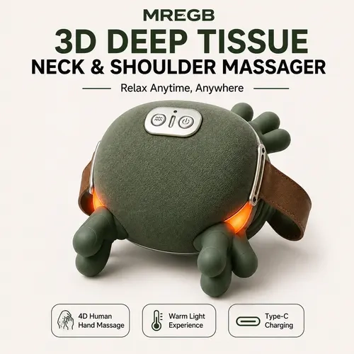 MREGB Cordless Shiatsu Neck Massager - 3D Deep Tissue Muscle Massager, Lightweight Heated Hand-Grip Kneading Relaxer, Type-C Rechargeable Acupressure Device for Neck and Back Pain Relief, Self Care Gadget with Charging Cable, Ideal Gift, Deep Tissue Muscl