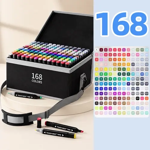 Dual-Tip Color Ink Marker Set, 24/48/80/120/168 Colors for Wine Glass Coloring, Canvas DIY Crafts, Teacher Gifts for Adults & Teens (Office Stationery Writing Tool), Color Ink Markers
