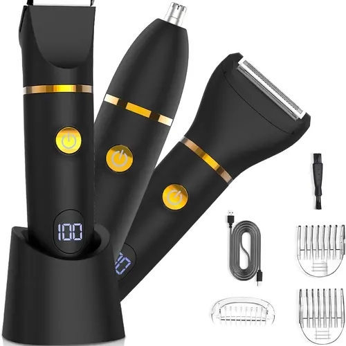 Men Ball Shaver, 3-in-1 Titanium Blade Pubic Trimmer IPX7 Wet Dry Electric Razor