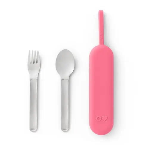 OmieBox UP Reusable Stainless Steel and Silicone Children's Fork and Spoon Set with Silicone Pod Storage - TTS Kitchenware Tableware Utensils for Kids' Meals, Stainless Steel And Silicone Children's Sets
