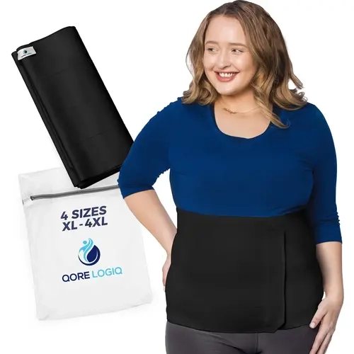 Women's QORE LOGIQ Plus Size Nylon Mesh Compression Abdominal Wrap Belt - 12" Thin Slimming Smooth Adjustable Elastic Flat-Fit Lightweight Post-Surgery Underwear for Women, Black, X-Large, Breathable Customized Bag-Ready