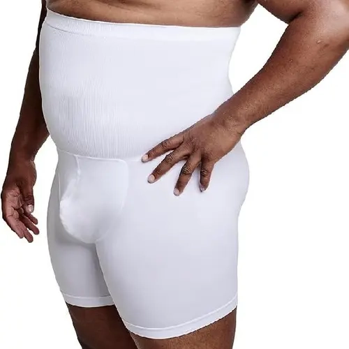 QORE LOGIQ Menswear High-Waist Seamless Tummy Control Shaper Shorts - Elastic Fabric, Snug Fit, Breathable Compression, Corset-Inspired Brief, Premium Material, Gym & Casual Use, White