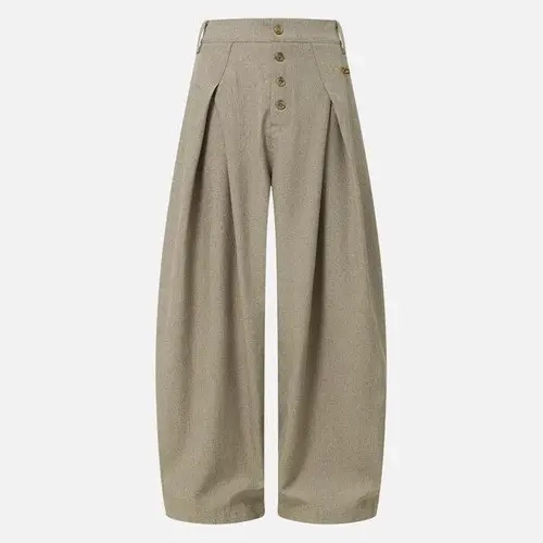 Aelfric Eden Men's Button-Front Pleated High-Rise Barrel Wide-Leg Fashion Trousers, Relaxed Fit Chic Comfy Pants, Textured Fabric Office Wear Bottom, Unisex Workwear Commuting Streetwear Bottoms