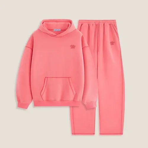 Aelfric Eden Unisex 2-Piece Solid Color Blend Hoodie Set - Drawstring Hood, Brand Embroidery, Loose-Fit Matching Casual Loungewear for Men