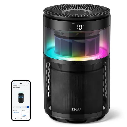 DREO Smart Air Purifier 530S (DR-HAP010S) - RGB Light, Wi-Fi Enabled Home HEPA Air Cleaner with Voice/Alexa Control, PM2.5 Monitor, 4 Fan Speeds, Auto/Turbo/18dB Quiet Sleep Modes, Modern Design for Smoke Duct Pollen Odor