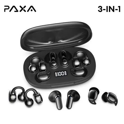 PAXA JC680 3-in-1 Chargeable Bluetooth 6.0 Wireless Earbuds - In-Ear Headphones, Clip-On & Sleep Designs, Smart LED Case, HD Stereo Sound, Comfortable Fit for Sports, Noise Isolation Solutions, Android & iOS Compatible