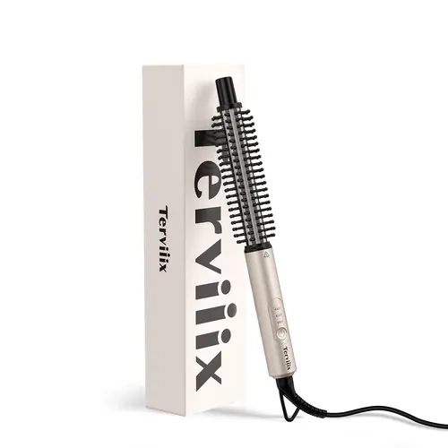 Terviiix Mini Thermal Heat Styling Brush for Short Hair, 3/4 in Ceramic Barrel, 30s Heat-Up Ceramic Tourmaline, 3 LED 390-430°F Temp Settings, Dual Voltage 120-240V, Cool Tip, Dry Hair Only, Plug Powered, Includes Pouch