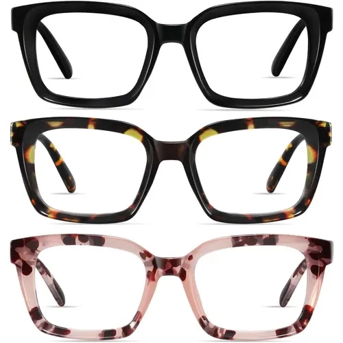 RESJOK Women's 3 Pack-Mix1 Stylish Readers, Unisex Fit Oversized Square Tortoiseshell Full Rim Plastic Frames, Lightweight Spring Hinges, TAC Anti-Glare UV Protection Bluelight Blocking High Definition Glasses, Gift Box Set