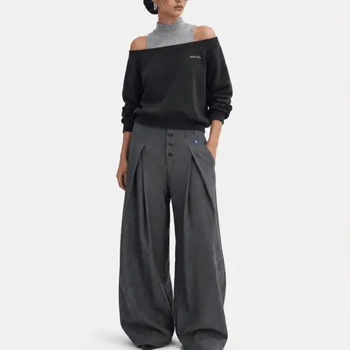 Aelfric Eden Women's 2-Piece Off-the-Shoulder Turtleneck Spandex Ribbed Pullover Sweatshirt - Layered, Oversize, Boxy, Baggy, Dropped Shoulder, Soft Fabric, Casual Retro Streetwear Top - Back to School Outfits