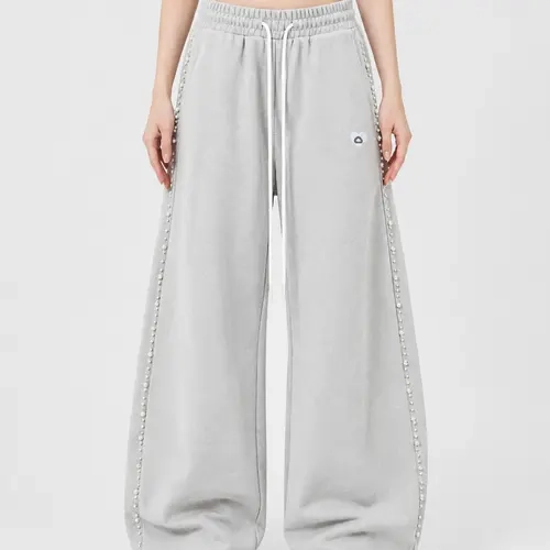 Aelfric Eden Women's Pearl-Side Baggy Wide Leg Sweatpants - Adjustable Drawstring Waist, Soft Comfortable Fabric, 1-Piece Casual Bottom Clothes for Women
