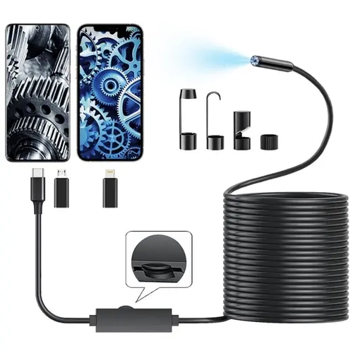 【AUCTION】Endoscope Camera with Light, 1920P HD Borescope Tools with 8 Adjustable LED Lights, Endoscope with Semi-Rigid Snake Camera, Inspection Borescope for iOS and Android - 16.4ft Single Lens