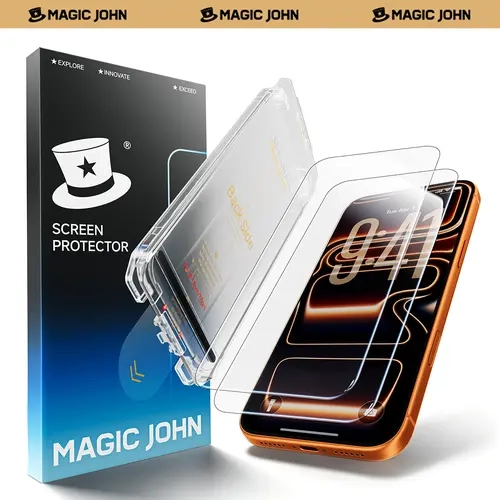 MAGIC JOHN MagicView Tempered Glass Screen Protector for iPhone 18/17/16/15 Series, 2-Pack Mobile Phone Accessories, 0.33mm No Black Border, Auto Dust Removal Easy Installation, 28° Privacy or HD Film, Case-Friendly Protective Mobile Accessory