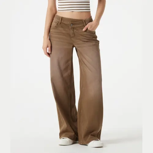 Halara Flex™ Asymmetric Low Rise Wide Leg Colorful Washed Casual Jeans with Pockets