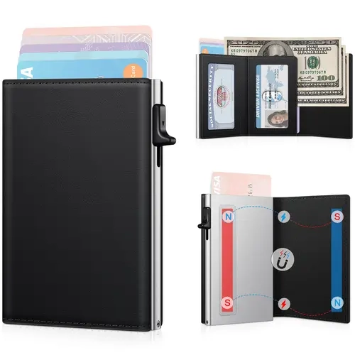 Sohochic Women's RFID Blocking Aluminum Pop-Up Card Holder Wallet - Slim Minimalist Front Pocket Smart Wallet for Women with ID Window, Cash Slot, 9-14 Capacity, Slim Card Storage for Daily Carry, Wallets For Women