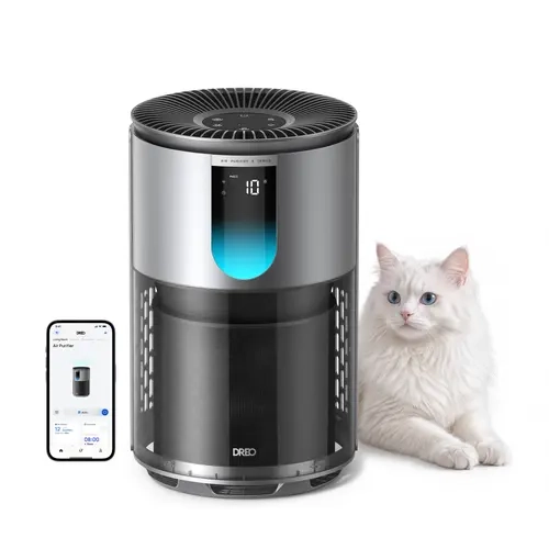 DREO Smart Pet Air Purifier 539AS - 3-Stage HEPA Home Air Cleaner, Wi-Fi Enabled, Voice Control, Alexa Compatible, PM2.5 Monitor, 4 Fan Speeds, Auto/Turbo/18dB Quiet Sleep Mode for Smoke, Dust, Pollen