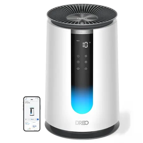 DREO Compact Modern HEPA Air Purifier (DR-HAP008, Dreo 338) - AHAM Verified, Odor Removal, PM2.5 Monitor, 4 Speeds, Auto-Turbo-Quiet Sleep Modes, Scent Diffuser for Home Bedroom Users