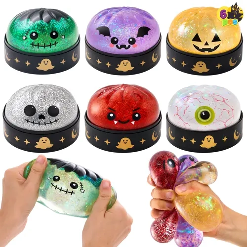 Halloween Dumpling Stress Relief Toys, 1pcs/3pcs/6pcs/8pcs/12pcs with Steamer Storage Boxes,Slow‑rebound maltose squishy toys, ideal for Halloween party gifts, featuring grimace pumpkin and little devil designs
