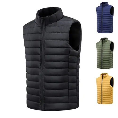 Men’s Autumn Winter Casual Lightweight Sleeveless Plain Waistcoat - Solid-Color Stand-Collar Warm Top Suitable for Commuting, Outdoor Leisure, Casual Lightweight Vest
