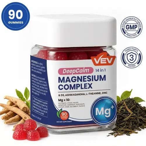 VEV DeepCalm Magnesium Complex Gummies, 14-in-1 with Ashwagandha, L-Theanine, Vitamin D3 & Zinc