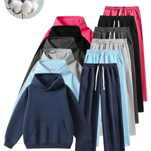 Unisex Teen 2-Piece Casual Tracksuit Set, Long Sleeve Hoodie, Loose Wide-Leg Sweatpants with Side Pockets, Birthday Gift Outfit