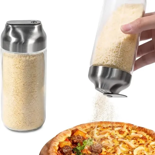 Aelga Glass Spice Dispenser - 12 oz Kitchen Utensils with Stainless Steel Metal Lid, Plastic-Free Design, Adjustable Large Holes for Cheese, Sugar, Salt,sohochic sohochic