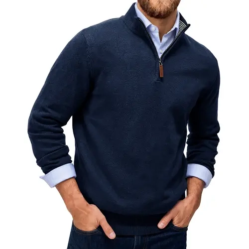 Runcati Men’s Quarter Zip Pullover Sweater Casual Mock Neck Polo Sweaters | Long Sleeve Sweaters, 1/4 Zip Soft Knitted Sweater, Fall Winter Sweatshirt, Business Casual Knitwear, Ribbed Warm Basic Tops