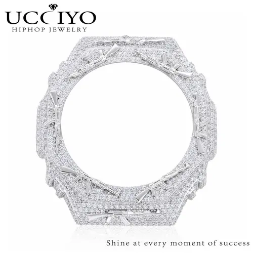 UCCIYO Unisex Iced Out Copper Moissanite Octagonal Watch Bezel CMW58 - Compatible with GA2100, 2-Tone Fashionable Watch Accessories, Hip-Hop Artificial Gemstone Clothes Accessories, Case Only