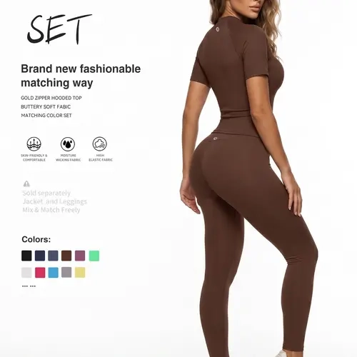 Women's  Activewear , Short Sleeve Fitted Gym Top, High Waist Leggings Matching Outfit for Gym, Fitness