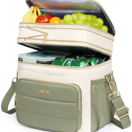 UKEIN Double-Deck Insulated Lunch Bag, Large Cooler Tote with Leakproof Liner, Waterproof, Lightweight Work Lunch Bag with Shoulder Strap for Men & Women